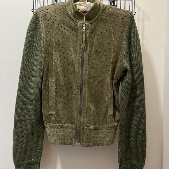 Megami Boogie | Green "Star" Suede, Zip-front Sweater, Size Medium - Picture 6 of 6